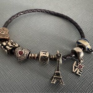 Authentic Pandora Silver and Black Charm Bracelet